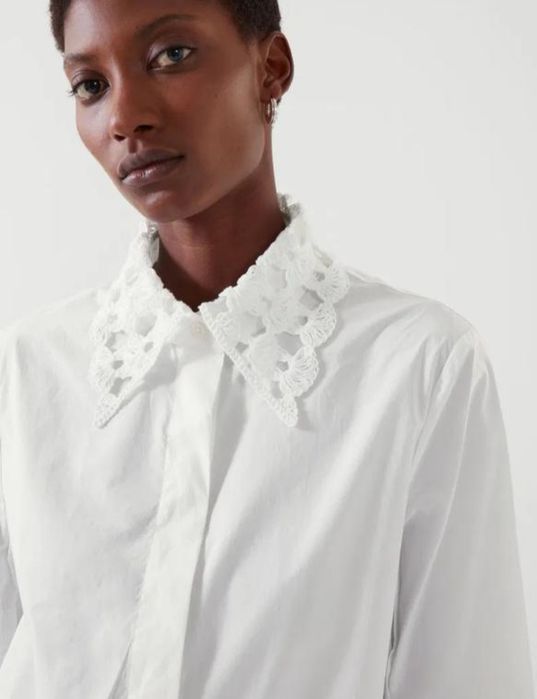 Біла сорочка із попліну з мереживом нова колекція cos