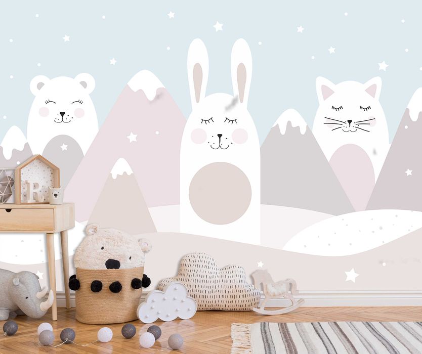 Fototapeta Dla Dzieci Miś Kot Zajączek Zwierzęta 3D Twój Rozmiar+ KLEJ