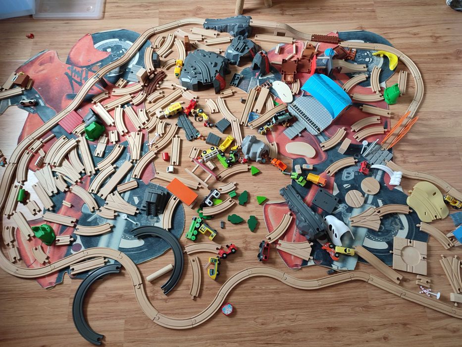 Drewniane tory z akcesoriami - MEGA duży zestaw