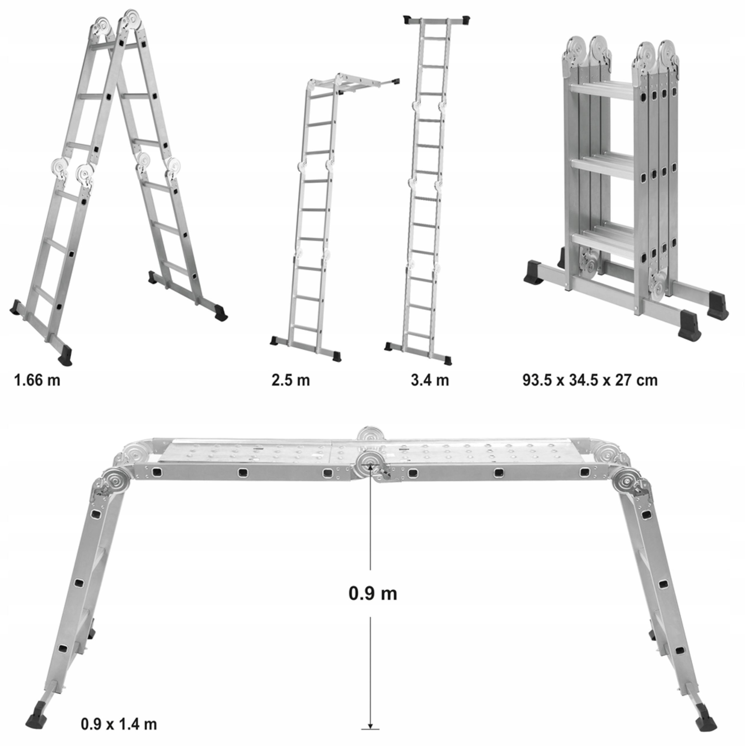 Drabina wielofunkcyjna 4x3 składana 5w1 wzmocniona YATO (DOM137)