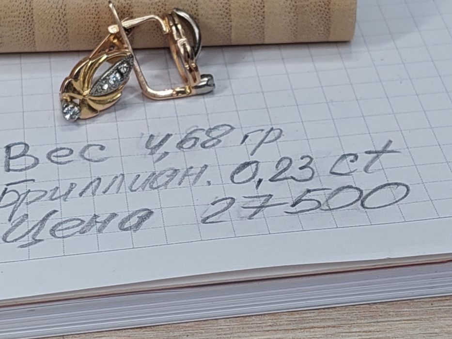 Золотые серьги 583 пробы с бриллиантами
