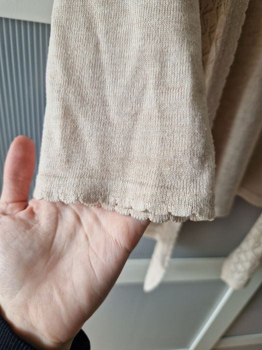 sweterkowa, dzianinowa narzutka / kardigan z ¾ rękawem, kremowy, beżow