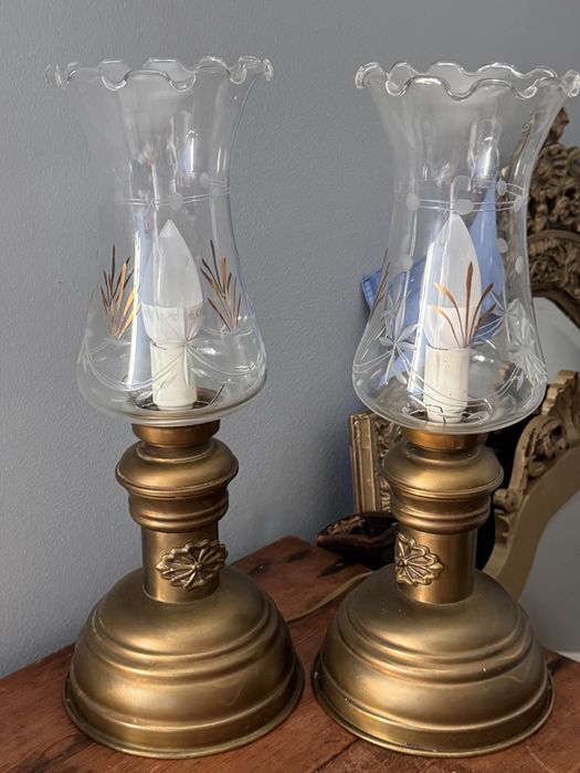 Vintage par candeeiros mesa latao dourado