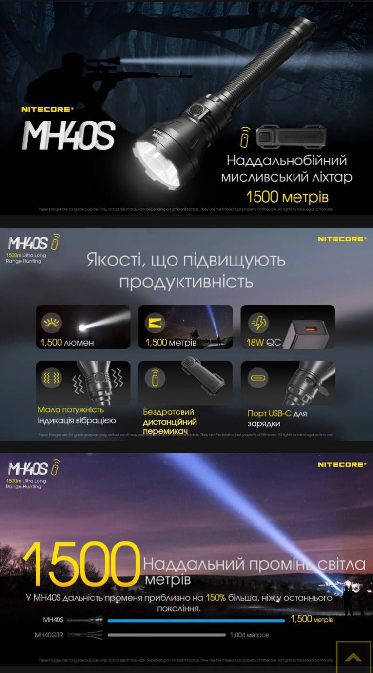 Nitecore MH40S/Надпотужний далекобійний ліхтар/1500метрів