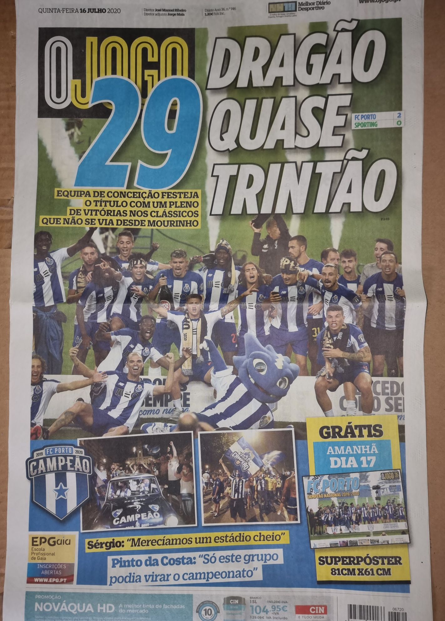 Jornais O JOGO - campeão nacional 2019/20