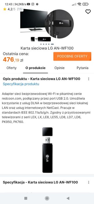 Telewizor pilot karta sieciowa