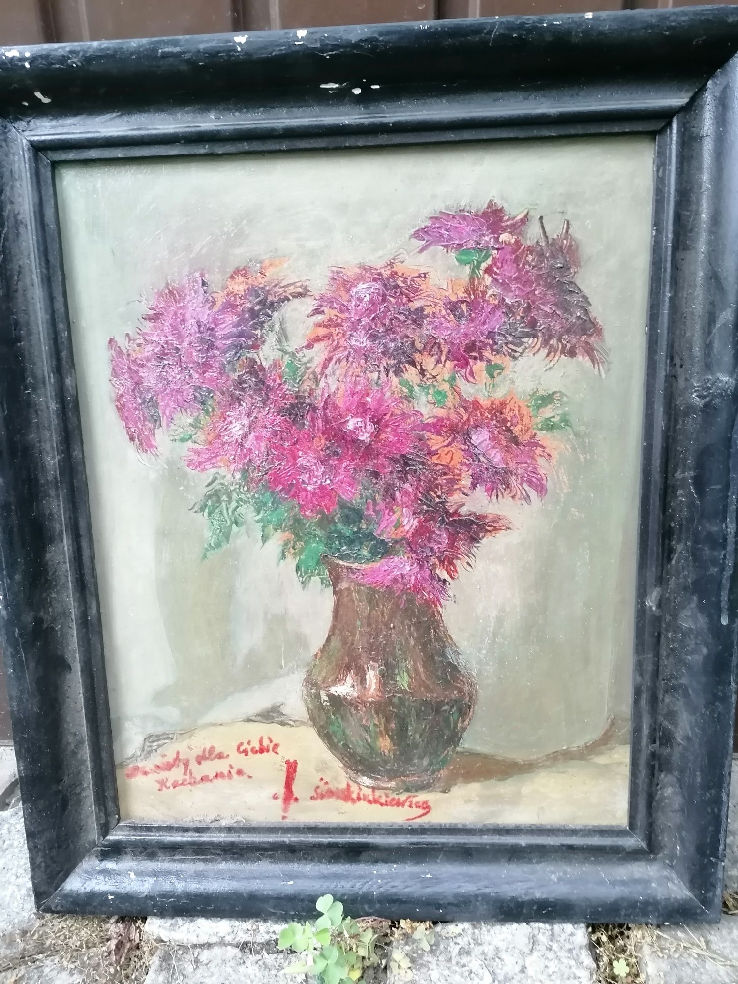 Obraz Fioletowe kwiaty olej na płótnie, rama, sygnowany