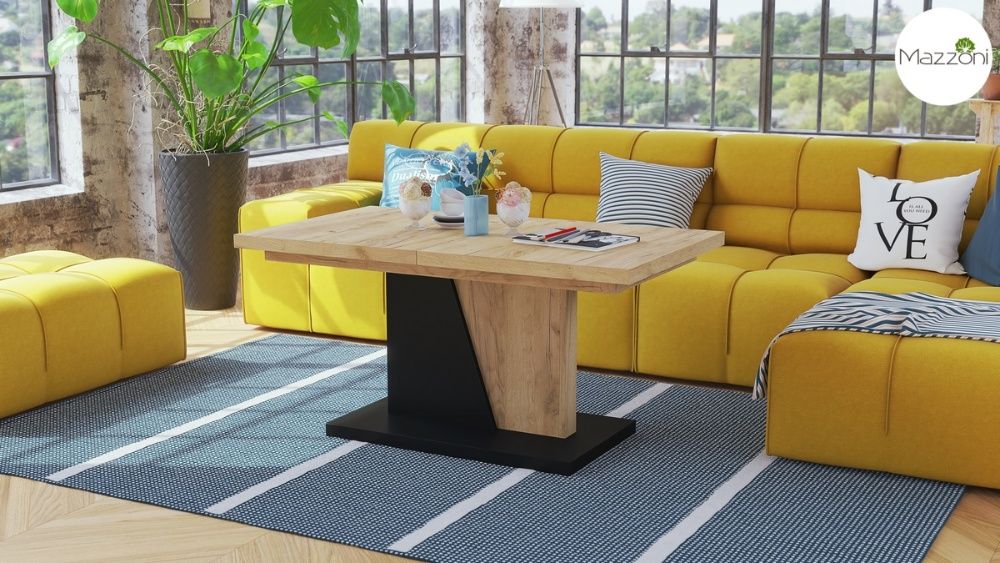 NOIR Dąb Craft Złoty\Czarny Ława rozkładana do salonu ŁAWOSTÓŁ Mazzoni