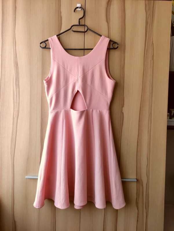 Sukienka mini rozkloszowana pastelowa na wesele elegancka S