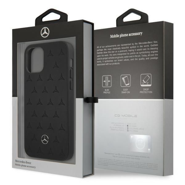 Etui iPhone 12 Pro Max Mercedes-Benz Skórzane Czarny z Gwiazdami