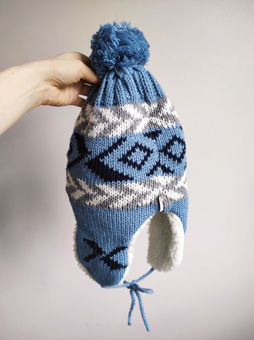 Bardzo ciepła czapka zimowa z misiem / uszatka / pilotka góralska