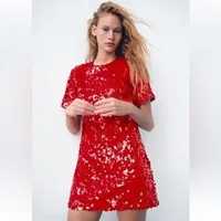 Zara czerwona cekinowa sukienka S sequinned dress