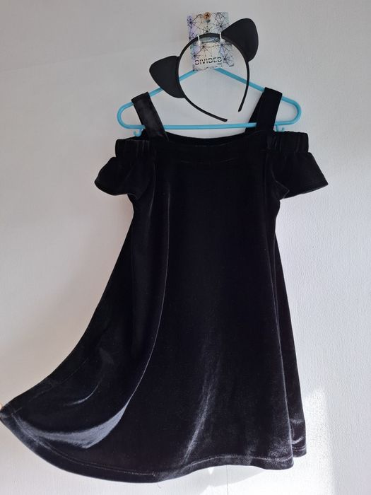 Strój przebranie kotka kotek czarny sukienka opaska uszy