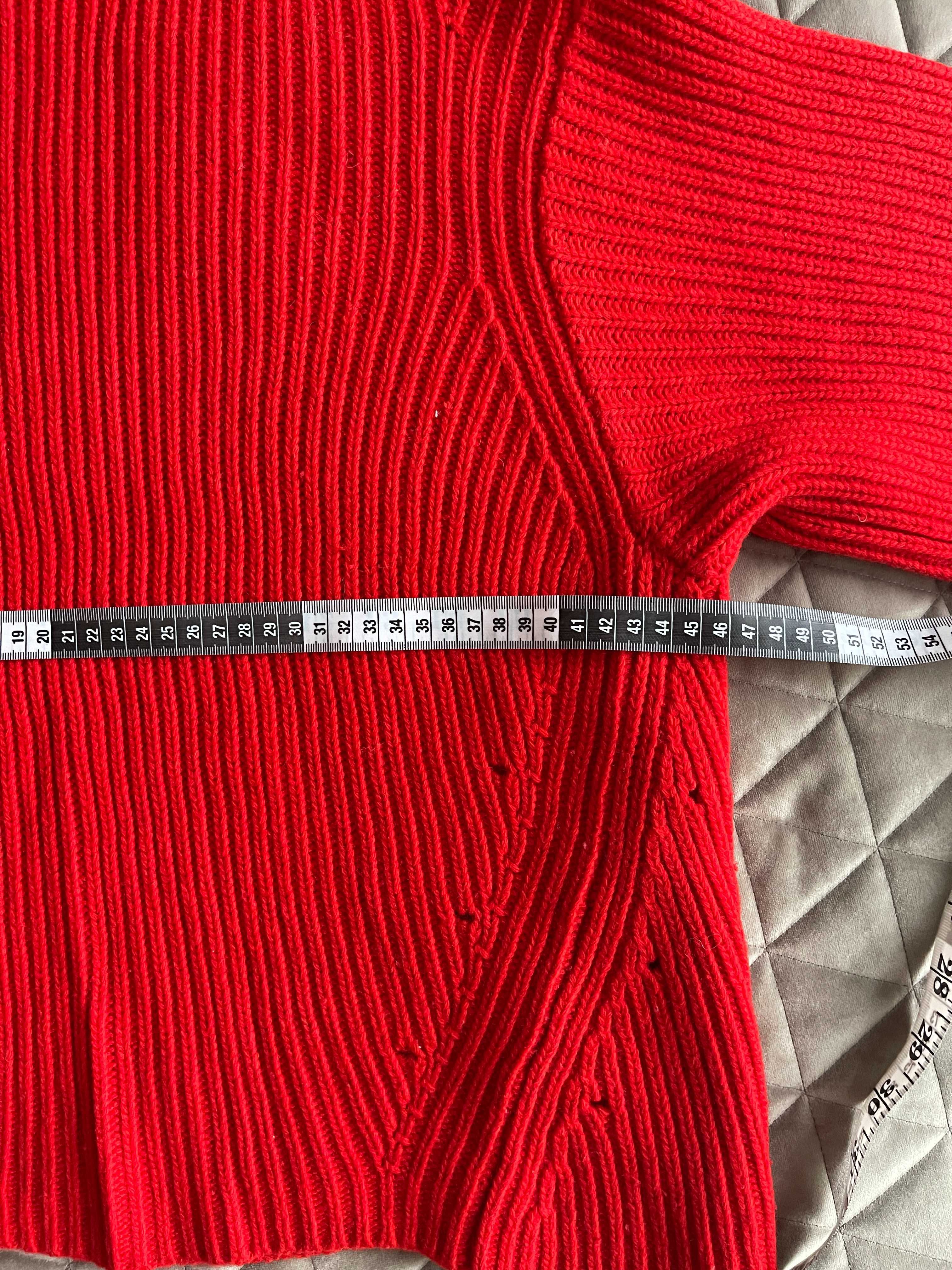 Sweter golf wełniany kaszmirowy H&M czerwony