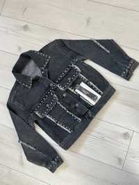 Джинсова куртка темно графітового кольору для дівчинки 10-11 років
