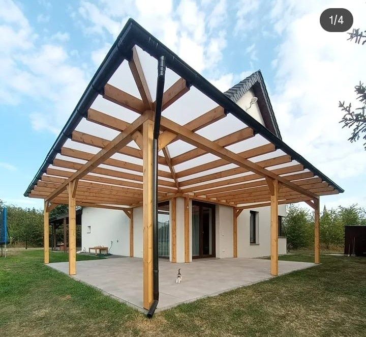 Drewniane zadaszenie tarasu, pergola, wiata, taras, poliwęglan!