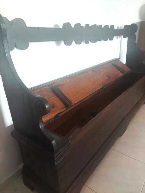 Banco - baú - Espaldar - antigo - séc. XIX