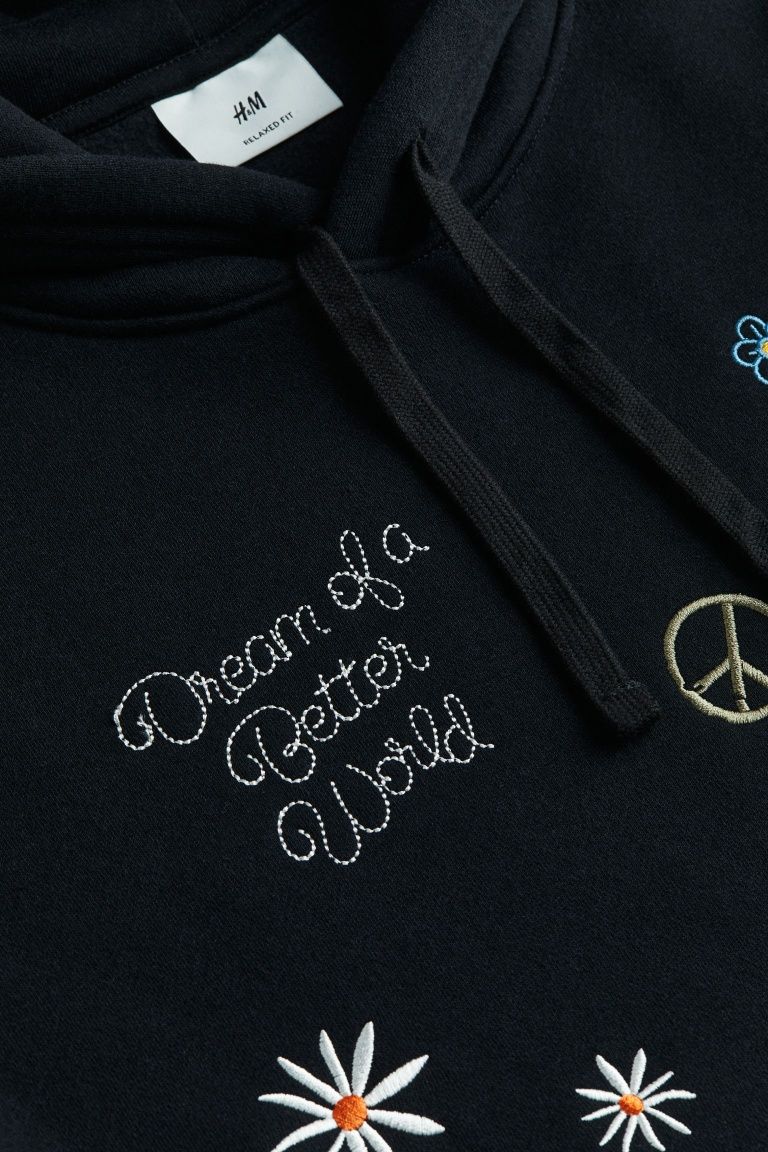 Męska czarna bluza z kapturem H&M hippie peace pacyfa