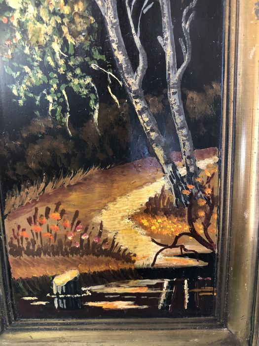 Винтажная картина медь масло пейзаж