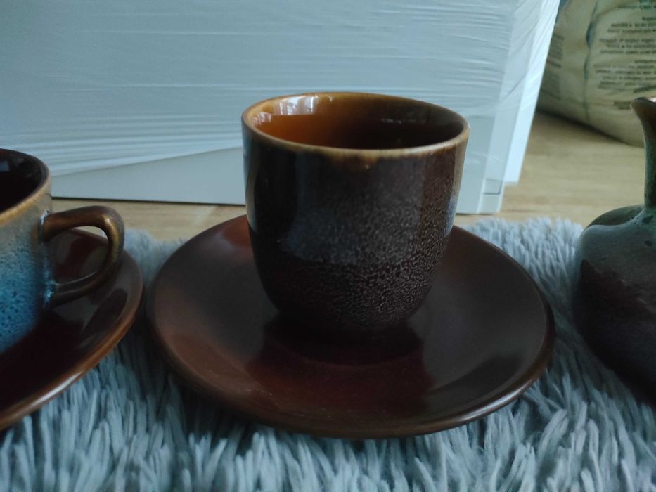 Mirostowice ceramika Agat, PRL filiżanka , mlecznik czarka , talerzyki