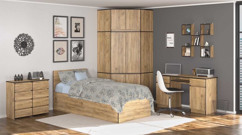 Зі складу Стіл письмовий кутовий білий дуб крафт золотий