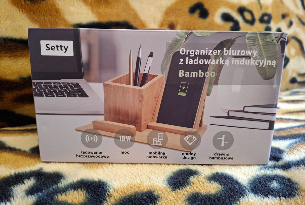 Setty organizer biurowy z ładowarką indukcyjną bambusowy