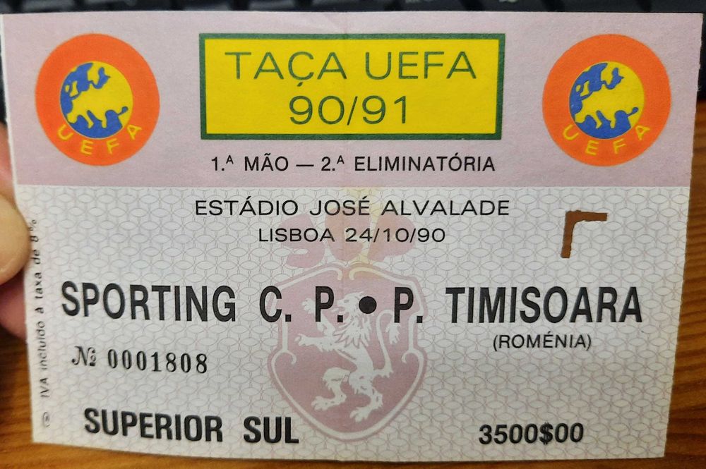 Bilhete futebol taça UEFA Sporting-Timisoara 90-91