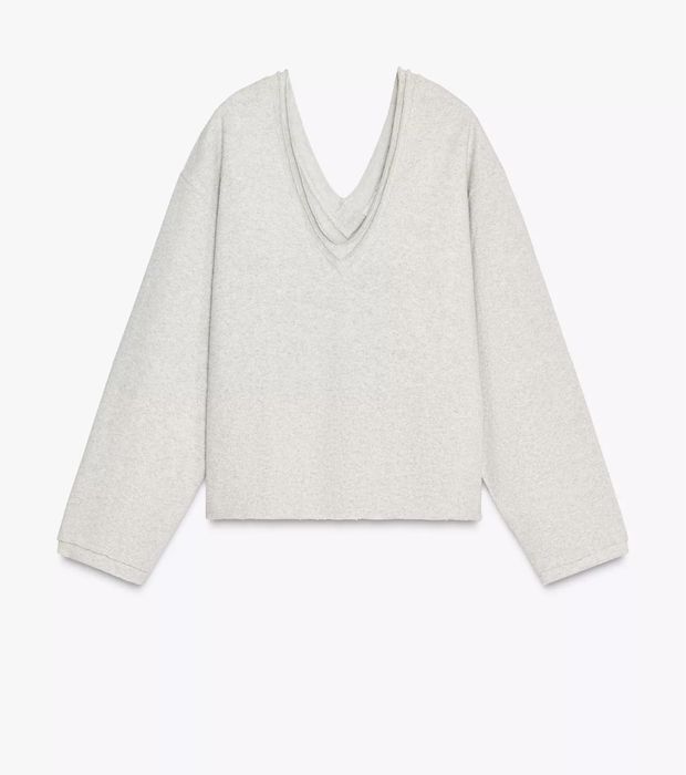 Bluza ZARA z dekoltem V z przodu i z tyłu, szara, rozmiar S