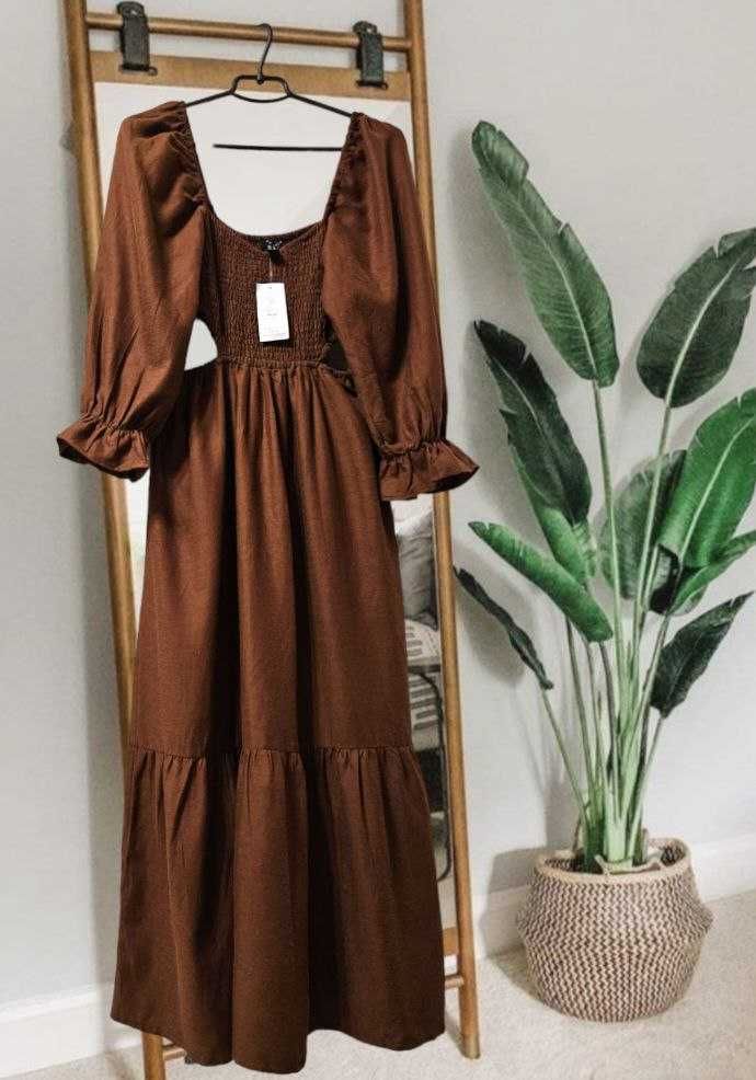 Хлопковое платье миди New Look с красивым объемным рукавом р. XS/S)