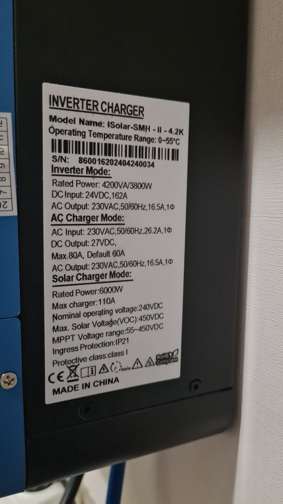 Комплнкт: инвертер Easun 4,2 кВт 24V + батарея LiFePo4 100A