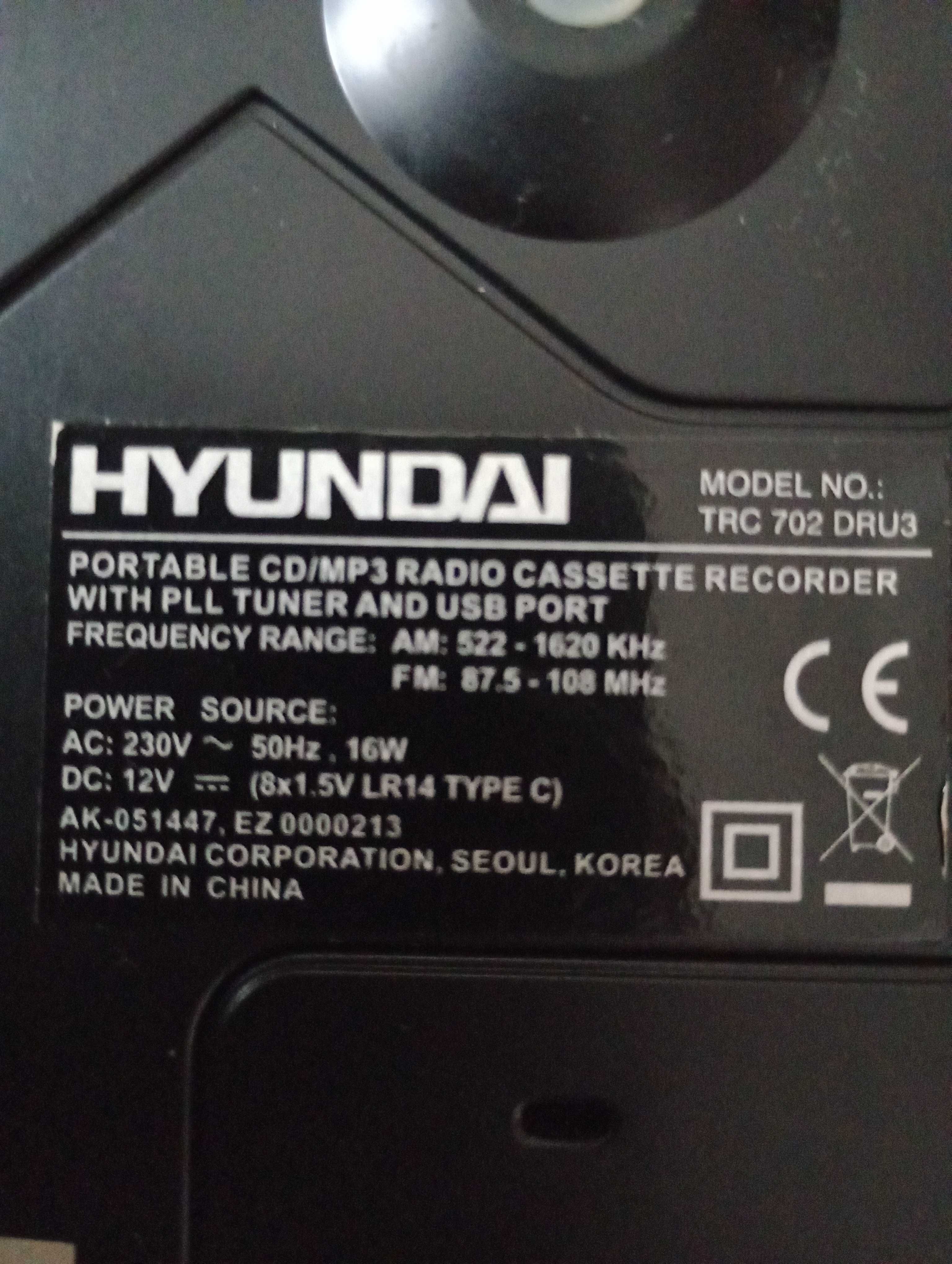 Radioodtwarzacz HYUNDAI TRC 702 /mp3,cd/Usb,aux/tuner PLL AM/ FM
