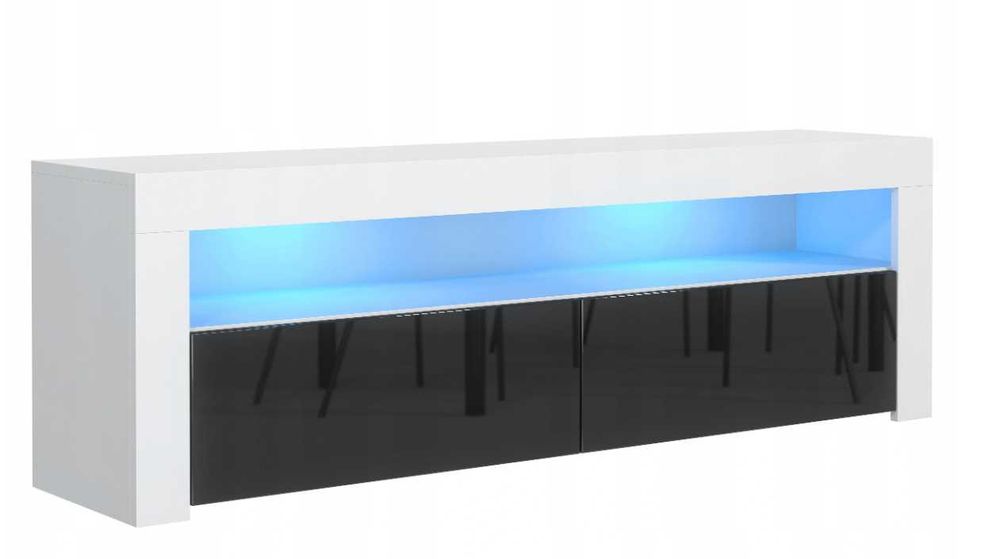 Nowoczesna KOMODA Stolik RTV Biały 130cm Połysk + Led (OKAZJA)