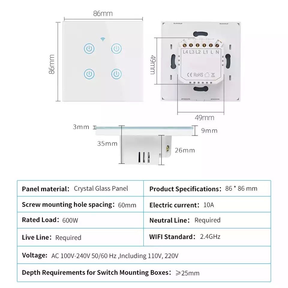 Interruptor inteligente de luz 1/2/3 módulos (Homekit)