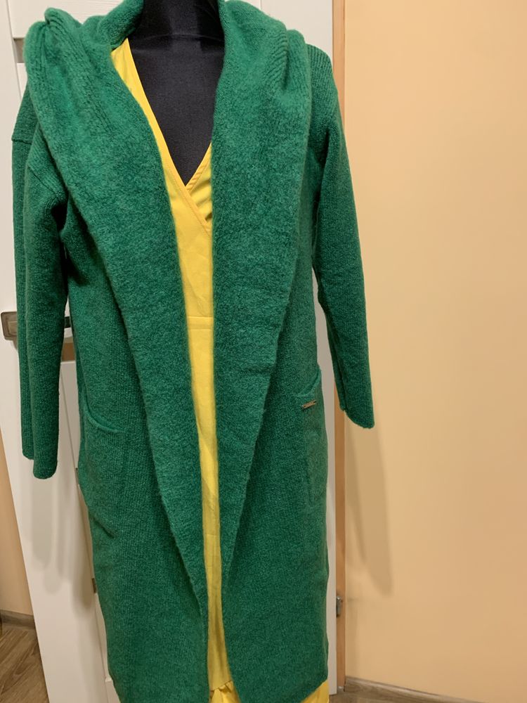 Kardigan butelkowa zielen atrakcyjny  dlugi sweter z kapturem Nowy