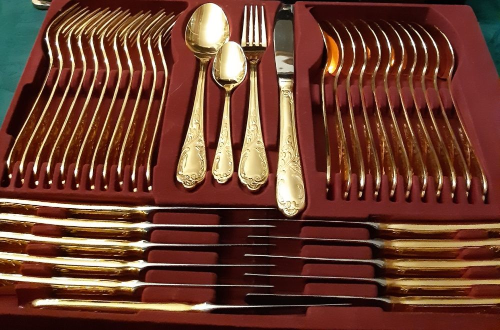 Sztućce SBS Solingen na 12 osób złocone 24 karatowym złotem