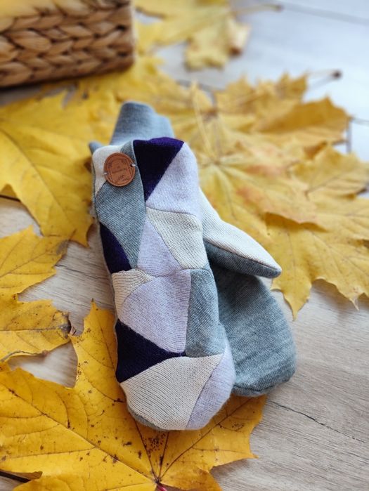 Rękawiczki patchworkowe damskie, 100% wełna