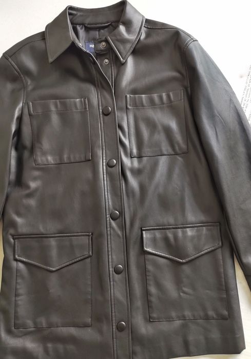 Чорна шкіряна куртка сорочка з поясом