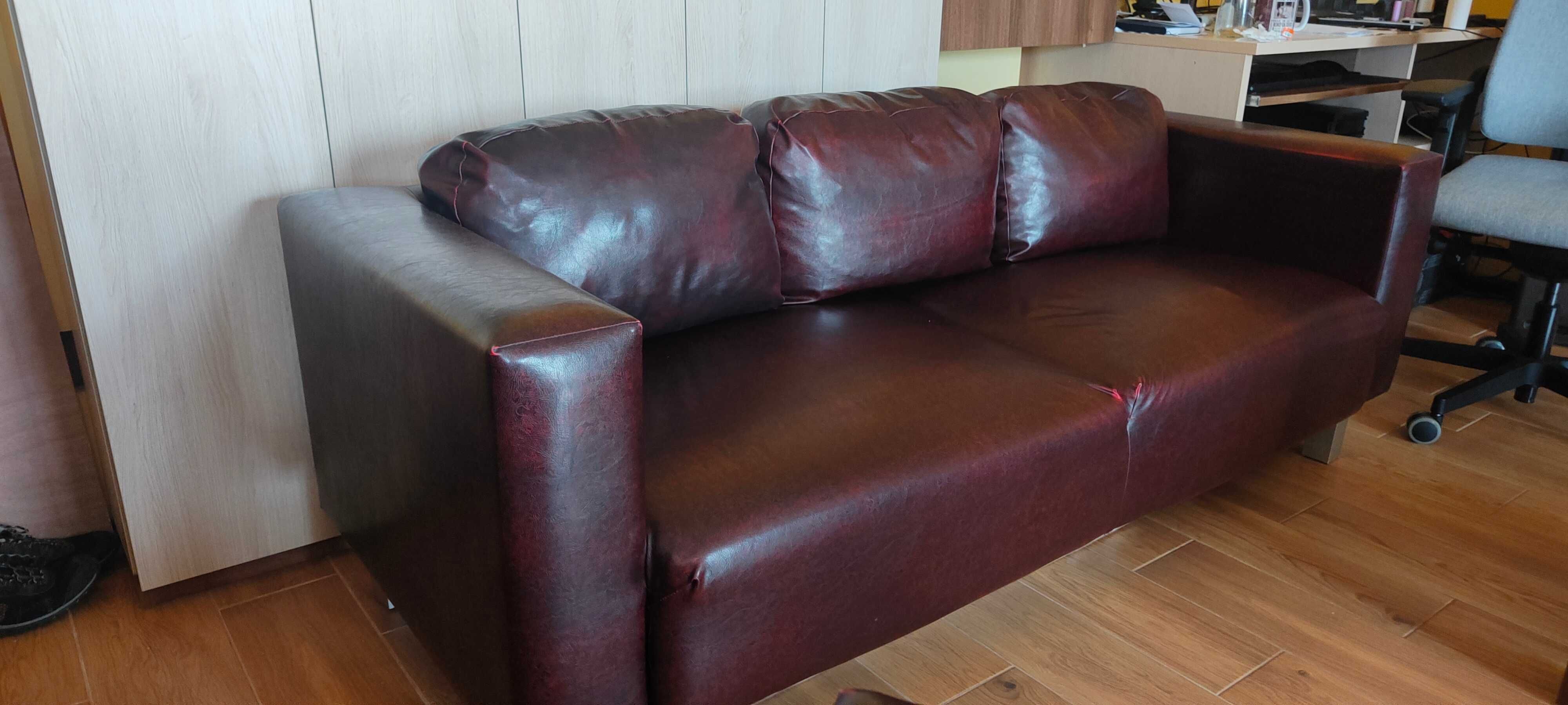 Komplet Sofa 2os + Sofa 3os  Bordowa ekoskóra