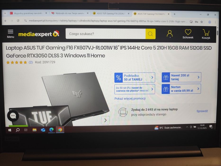 Laptop ASUS TUF Gaming F16 IPS144Hz Core 5 210H 16GB RAM 512SSD