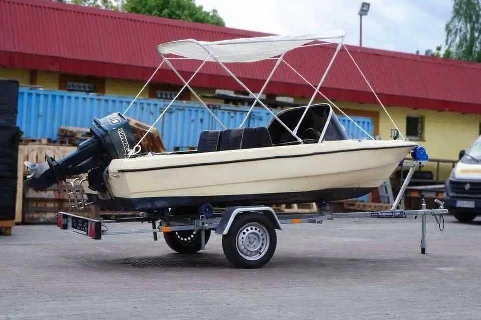 Łódź Motorowa Motorówka 40 KM Evinrude PRZYCZEPA Plandeka Bimini
