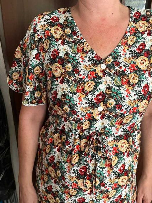 Sukienka długa maxi kwiaty dół falbana wygodna wiązana