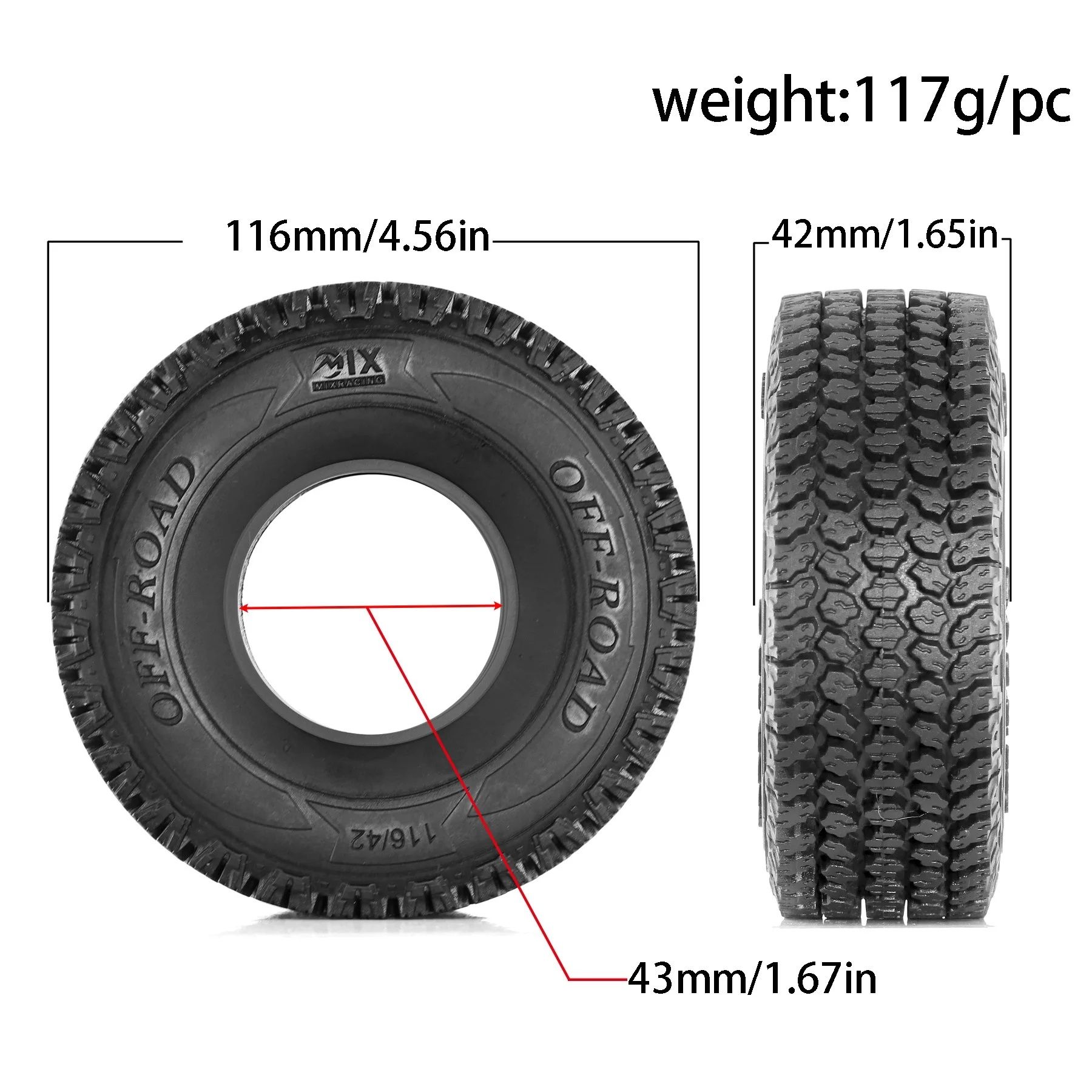 4 opony 1.9" 116x42mm do modelu rc TRAXXAS AXIAL TAMIYA AMEWI REELY