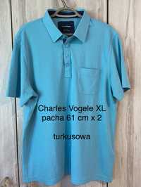 Charles Vogele XL  turkusowa męska koszulka polo t-shirt