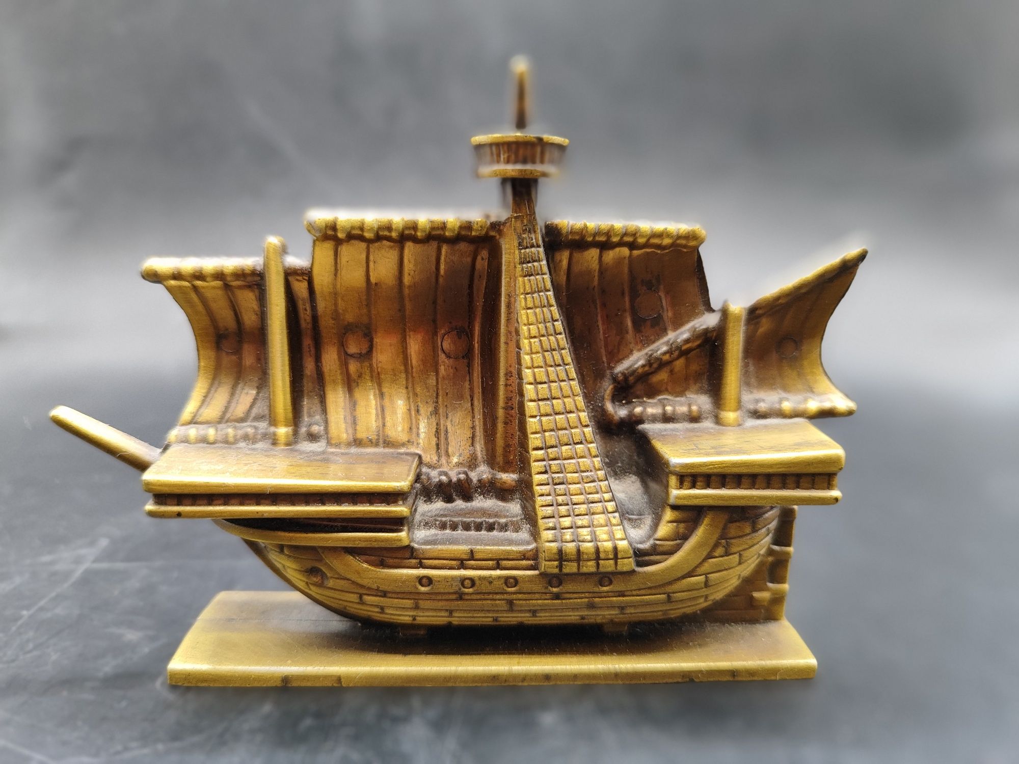 Mosiężny okręt statek żaglowiec model miniatura kolekcja