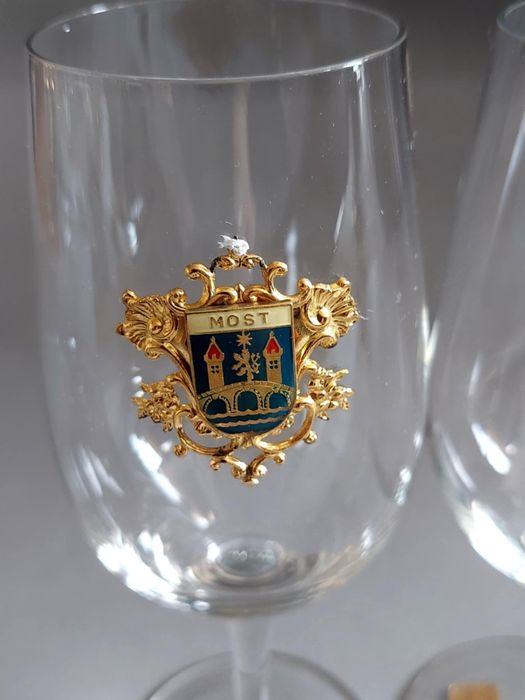 Bohemia kieliszki flet 2szt. Herb Most. Kolekcjonerski.