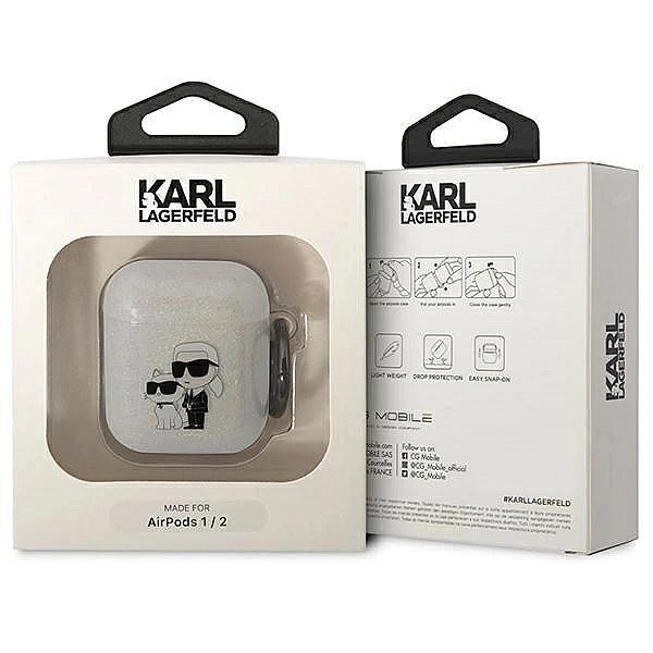 Etui Karl Lagerfeld Glitter Karl&Choupette na AirPods 1/2 - przezroczy