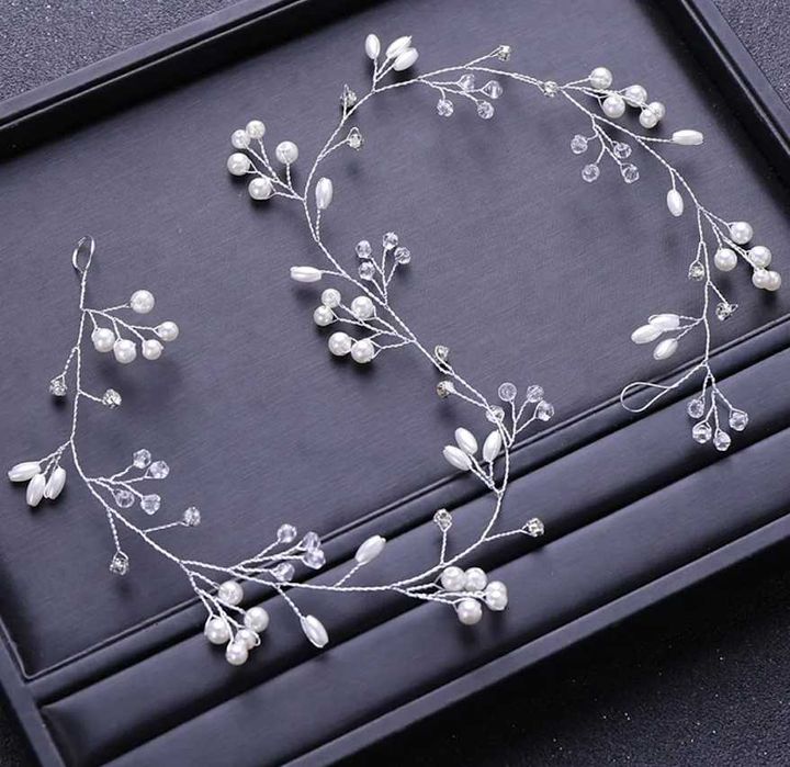 NOWA GAŁĄZKA opaska do włosów ślubna SREBRNY WIANEK na ślub komunię