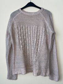 Sweter sweterek jasnoróżowy ze srebrna nitka
