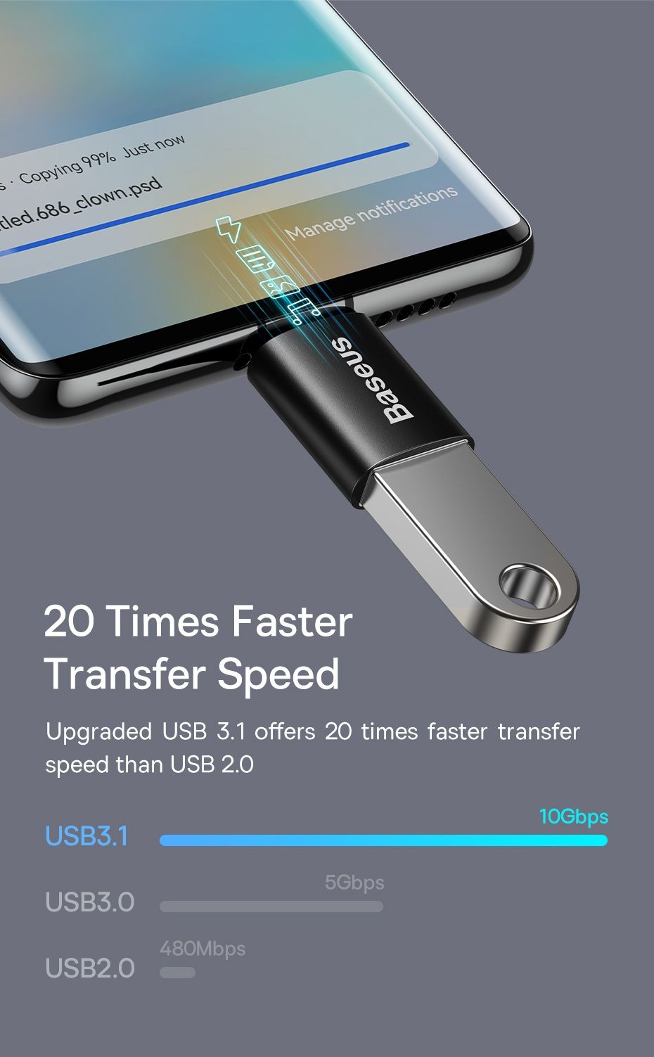 Перехідник Baseus Ingenuity Series Mini OTG Adaptor Type-C to USB-A 3.