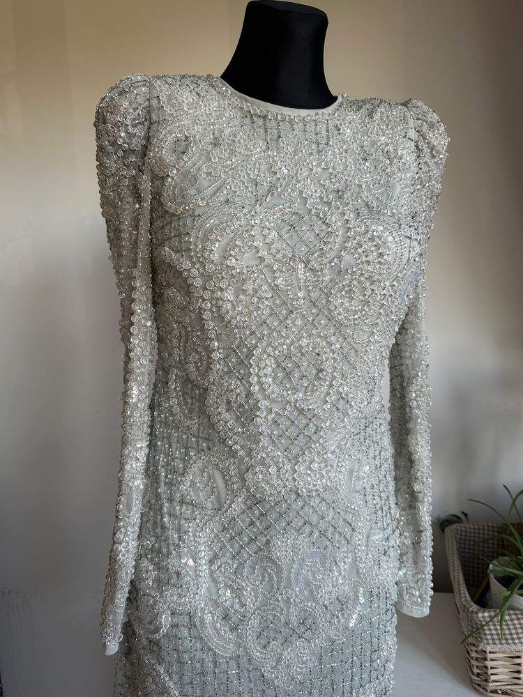 Cekinowa sukienka mini m 38 asos rochie perełki przezroczyste